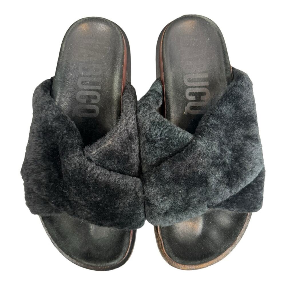 Labucq Sandal Women's 7.5 Leather Mo Black Shearling Slide